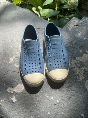 Native Women’s  Slip-On Loafers in Blue with Cream Toe Caps